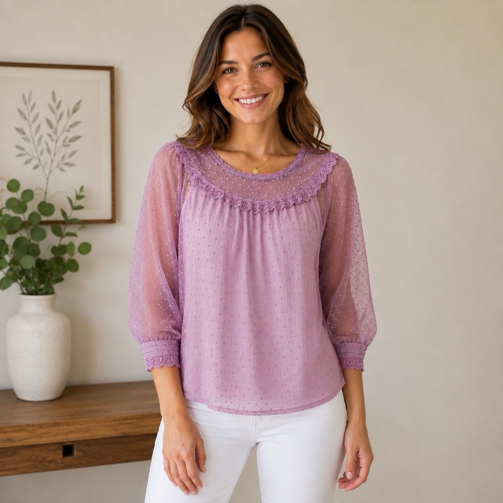 NWT Purple Coquette Lace Blouse Romantic Cottagecore Feminine Top Large Cato